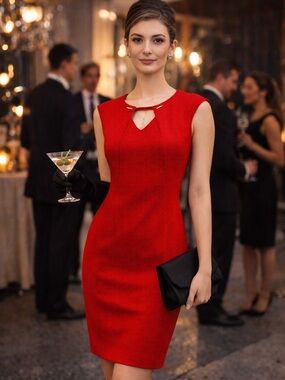 Calvin Klein Red V Neck Sleeveless Classic Shift Plus Dress Size 14 NWT